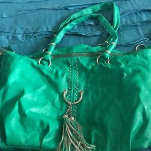 Green faux leather oversized purse